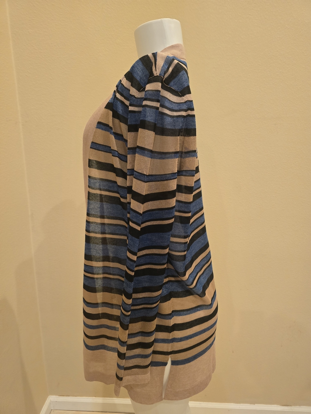 LOFT Striped Open Front Cardigan in Beige, Blue, Black - Picture 5 of 9